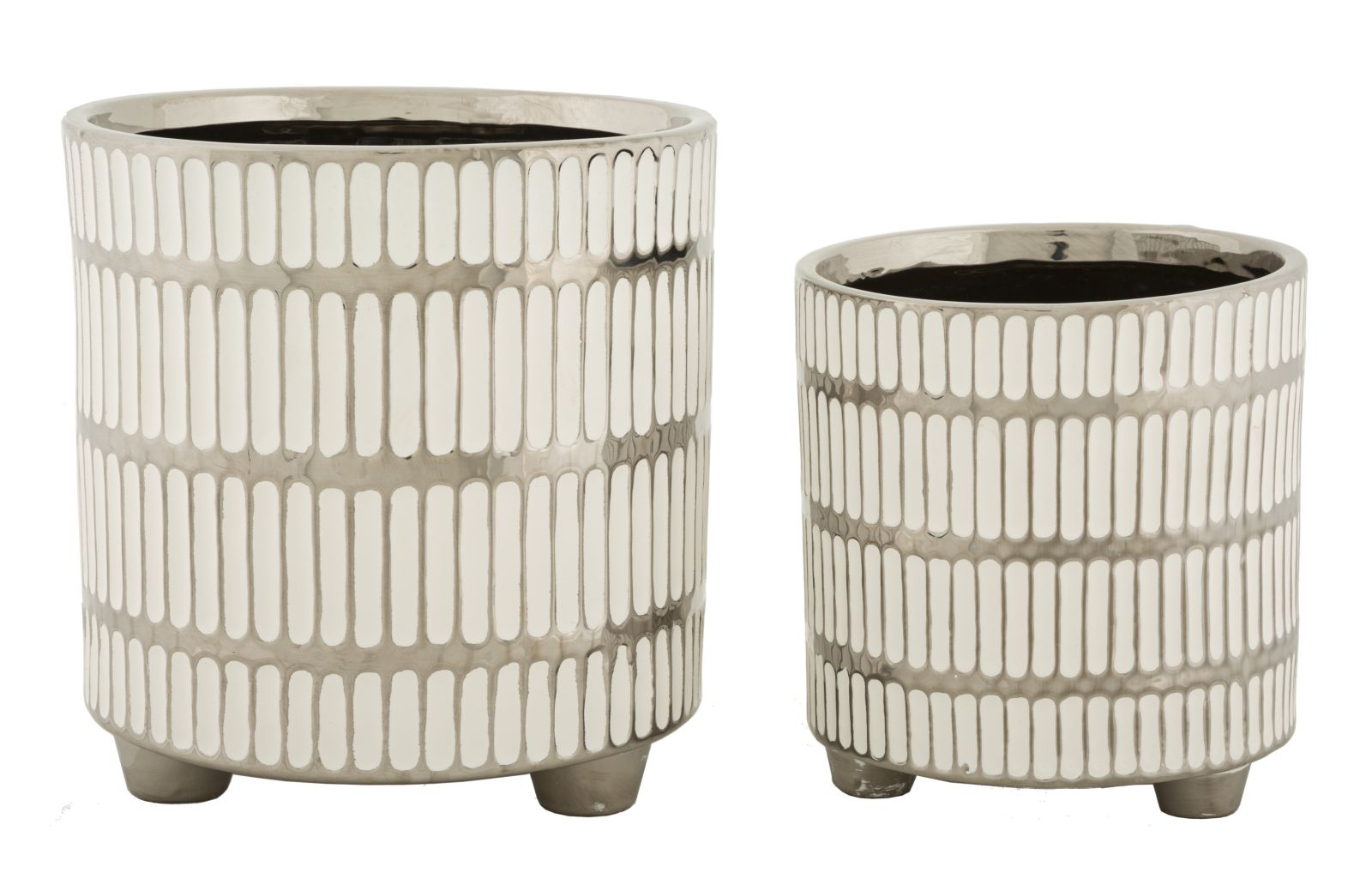 Conjunto de Dois Vasos Cerâmicos GLAM – Branco e Prata