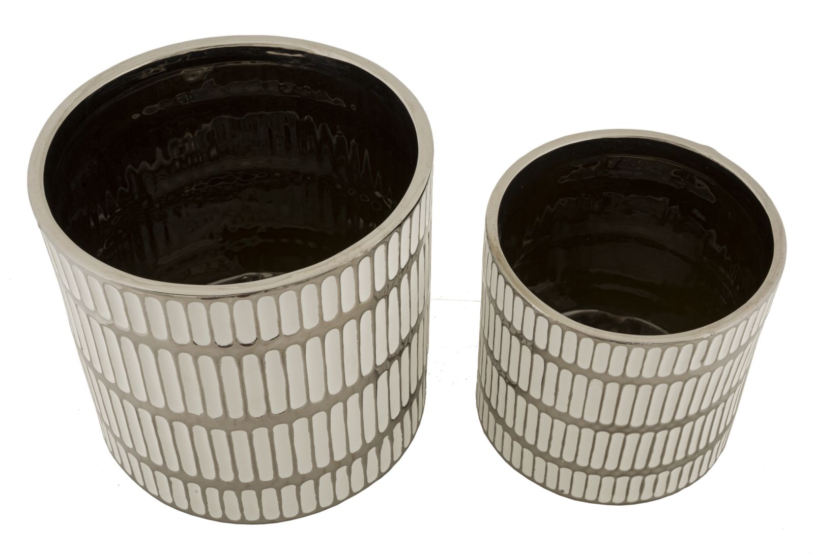 Conjunto de Dois Vasos Cerâmicos GLAM – Branco e Prata