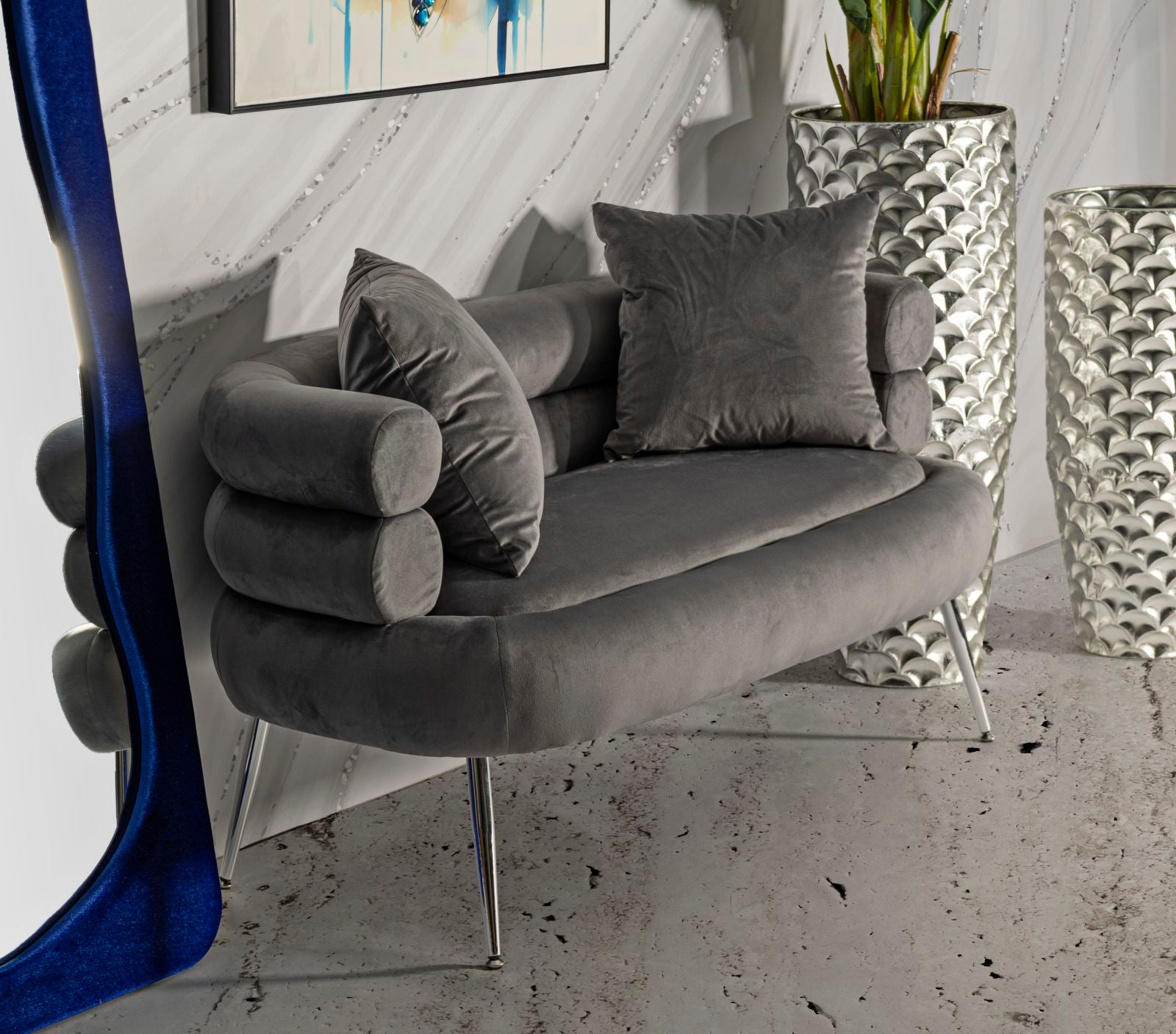 Sofá de Dois Lugares GLAM – Cinzento e Prateado