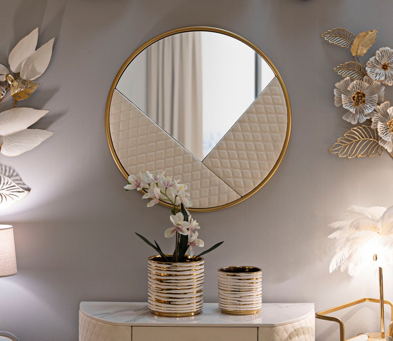 Espelho de Parede GLAM – Branco e Dourado