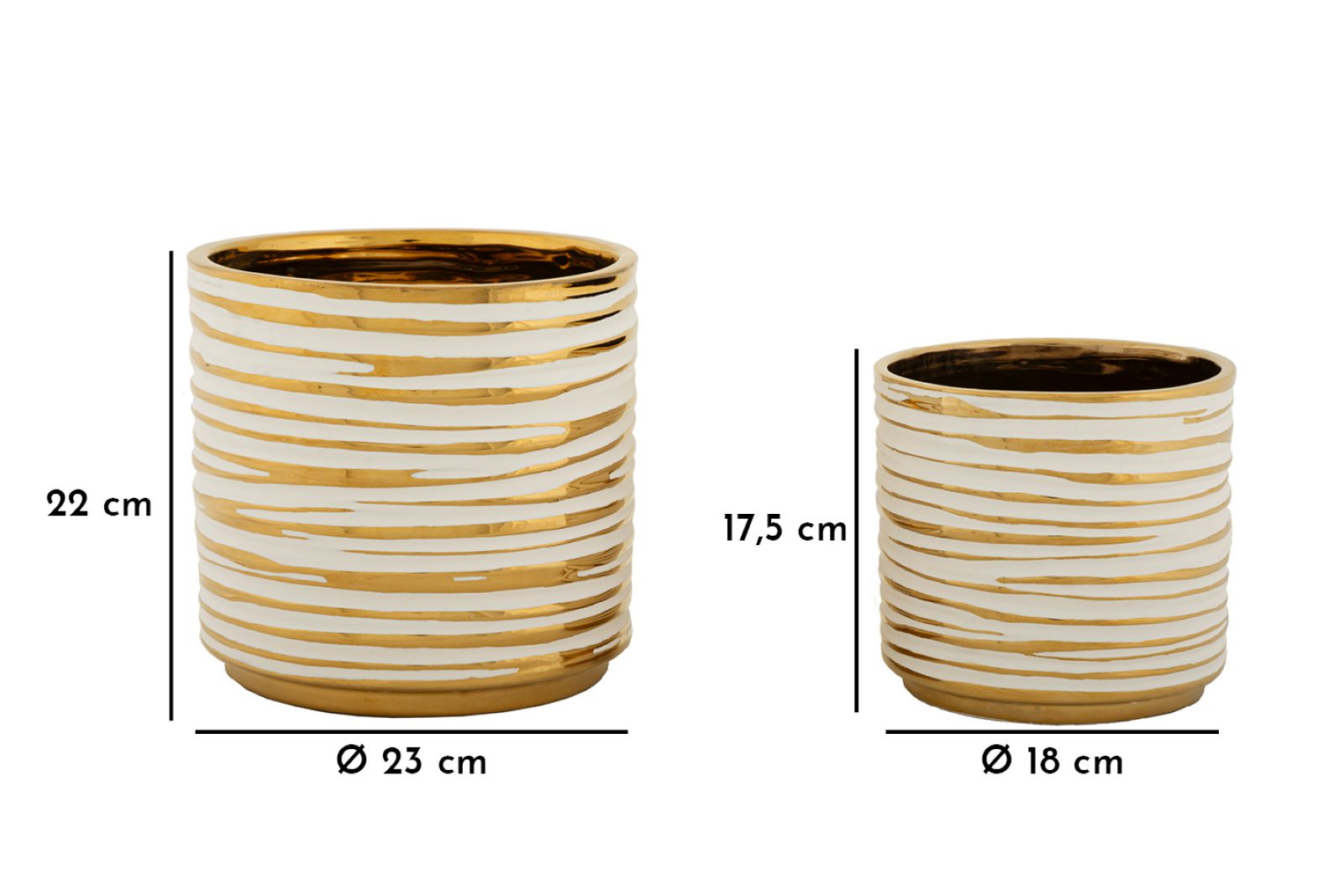 Conjunto de Dois Vasos Cerâmicos GLAM – Branco e Dourado