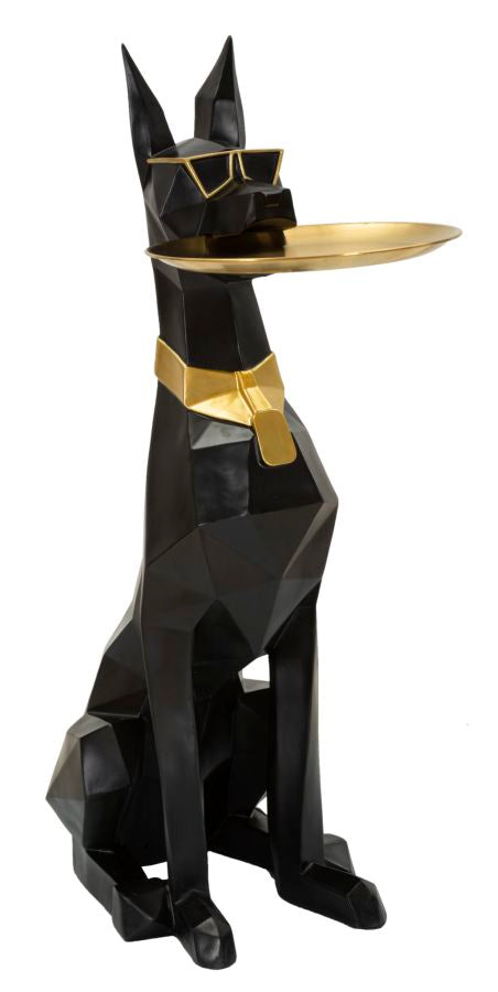 Estátua de Cão Pitbull GLAM – Preto e Dourado – Poliresina e Metal