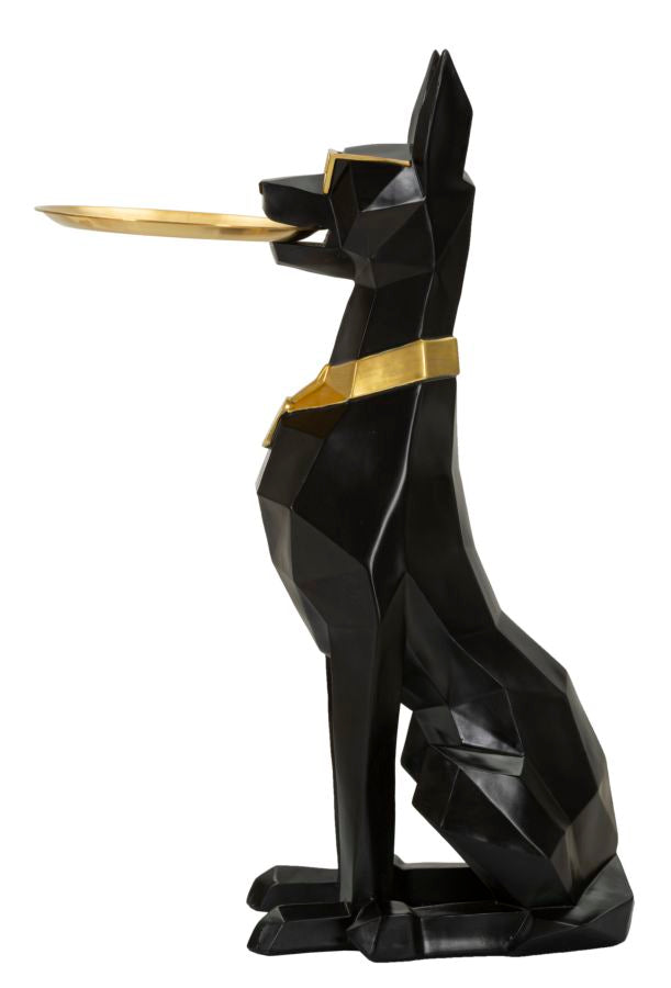 Estátua de Cão Pitbull GLAM – Preto e Dourado – Poliresina e Metal