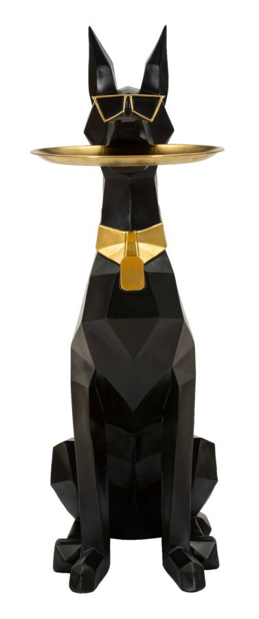 Estátua de Cão Pitbull GLAM – Preto e Dourado – Poliresina e Metal