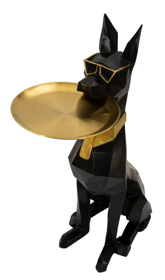 Estátua de Cão Pitbull GLAM – Preto e Dourado – Poliresina e Metal