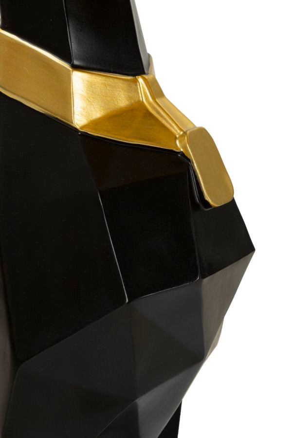 Estátua de Cão Pitbull GLAM – Preto e Dourado – Poliresina e Metal