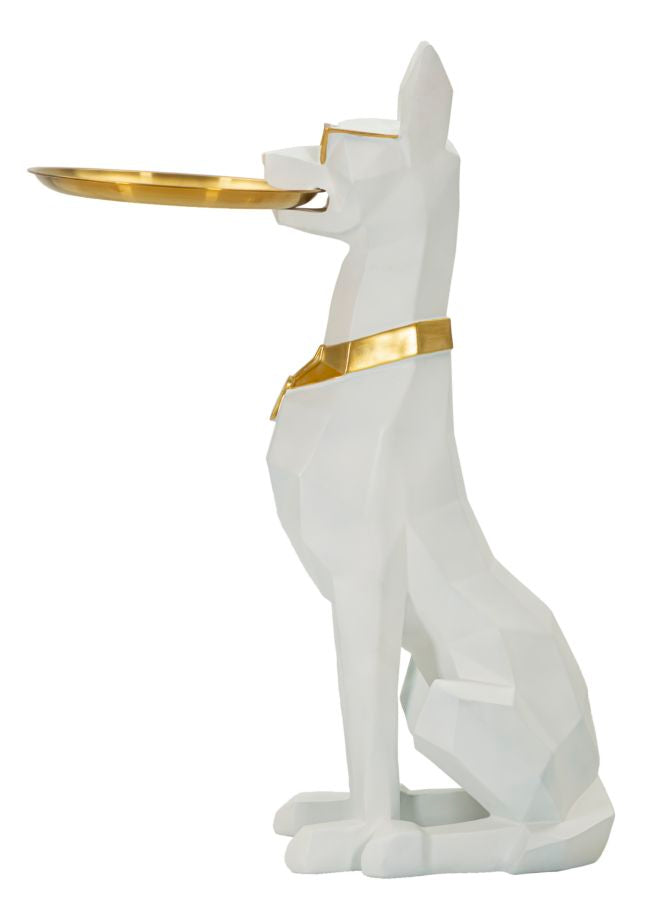 Estátua de Cão Pitbull GLAM – Branco e Dourado – Poliresina e Metal