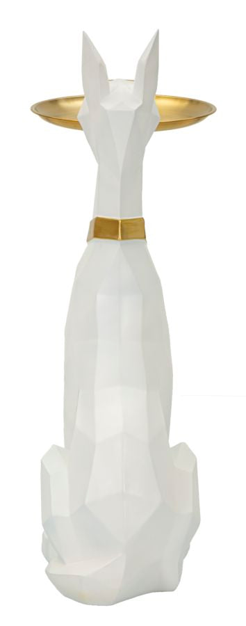 Estátua de Cão Pitbull GLAM – Branco e Dourado – Poliresina e Metal