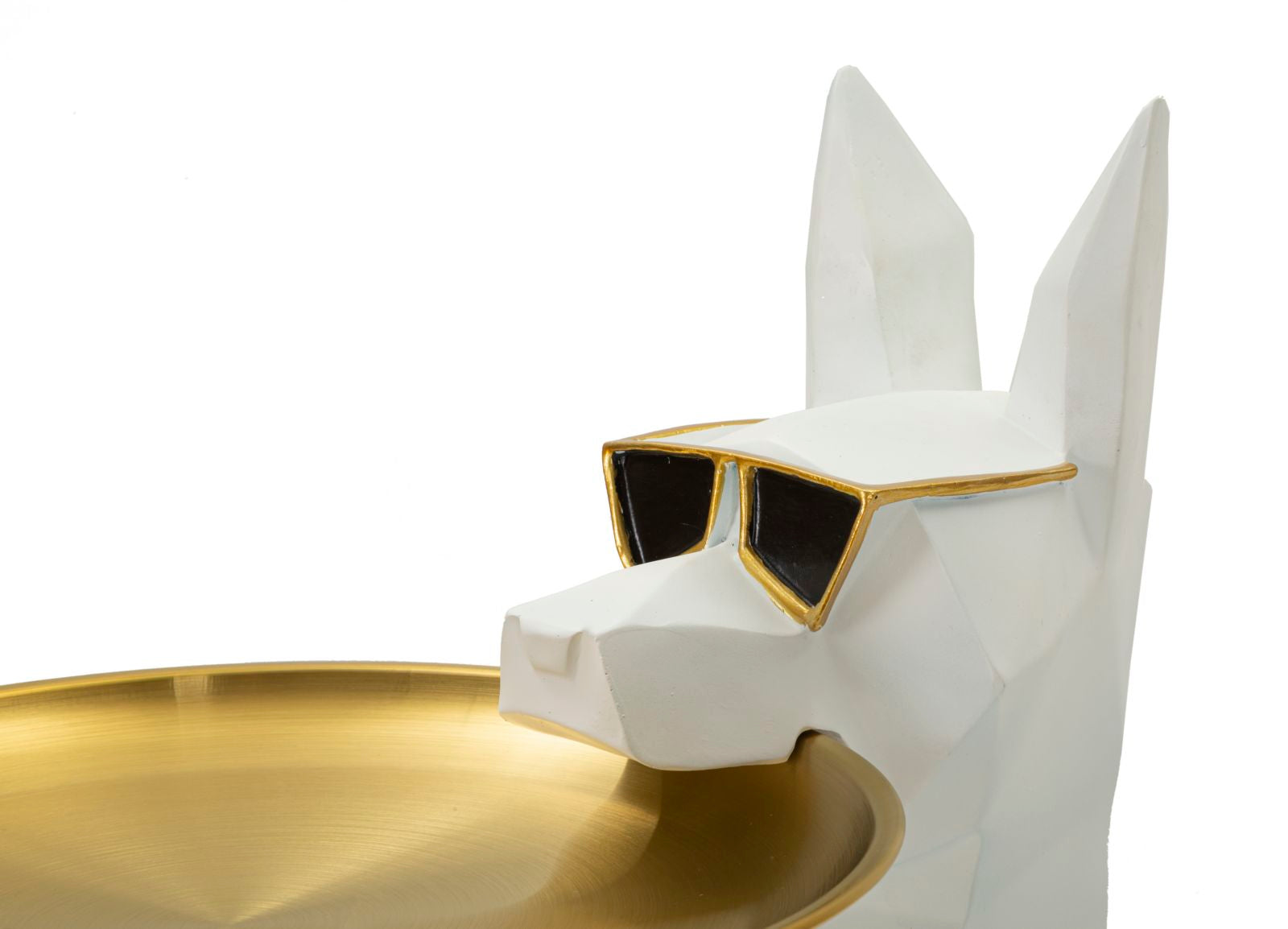 Estátua de Cão Pitbull GLAM – Branco e Dourado – Poliresina e Metal