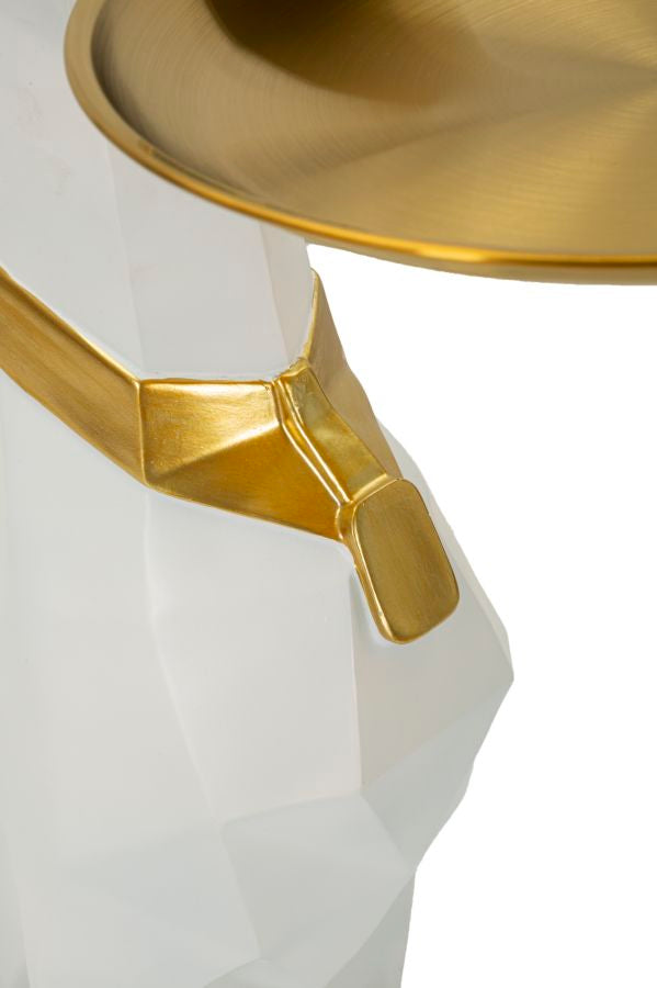 Estátua de Cão Pitbull GLAM – Branco e Dourado – Poliresina e Metal