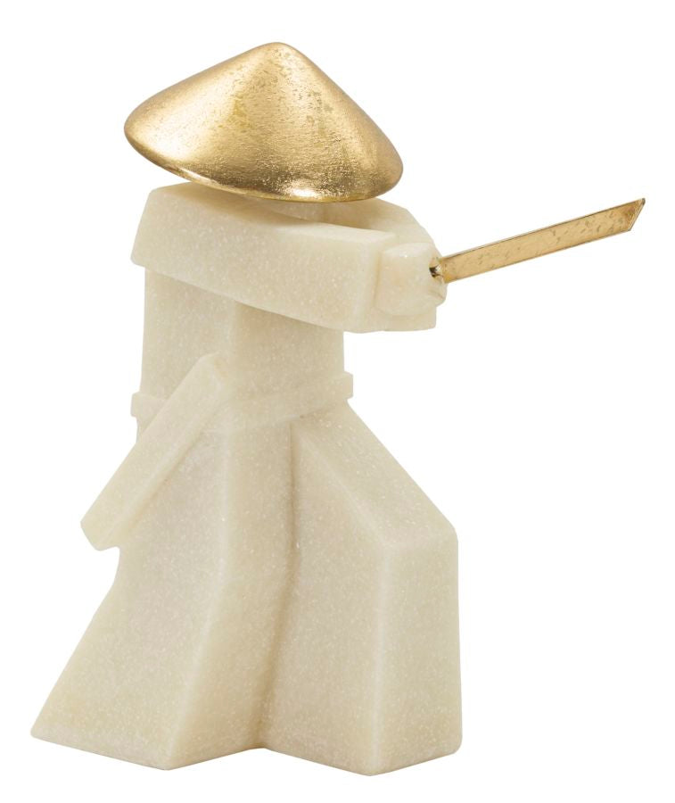 Estátua Samurai GLAM – Branco e Dourado