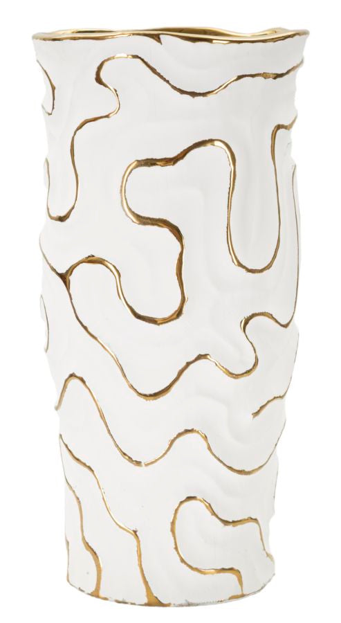 Vaso Cerâmico GLAM – Branco e Dourado