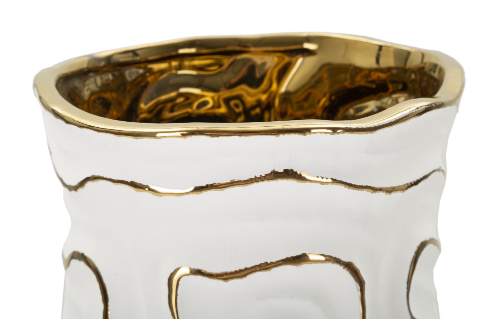 Vaso Cerâmico GLAM – Branco e Dourado