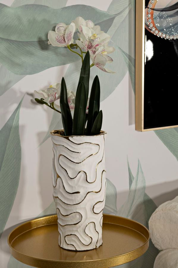 Vaso Cerâmico GLAM – Branco e Dourado