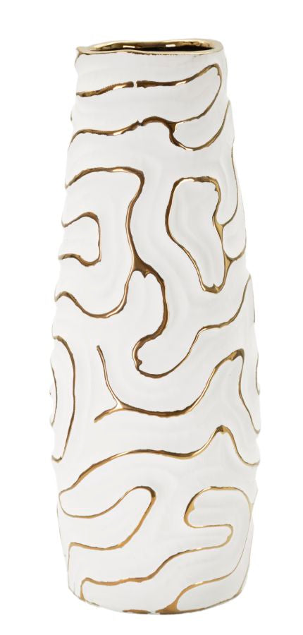 Vaso Cerâmico GLAM – Branco e Dourado