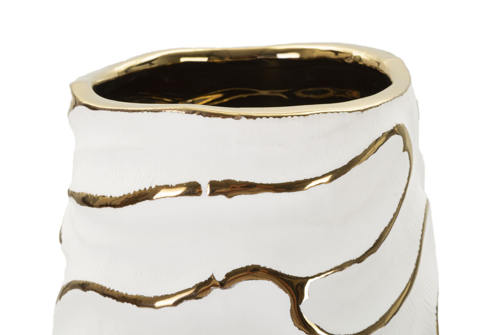 Vaso Cerâmico GLAM – Branco e Dourado