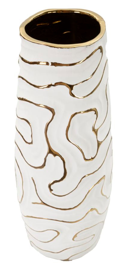 Vaso Cerâmico GLAM – Branco e Dourado
