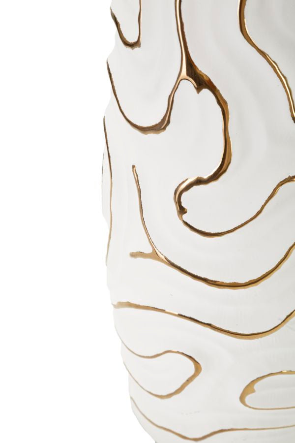 Vaso Cerâmico GLAM – Branco e Dourado