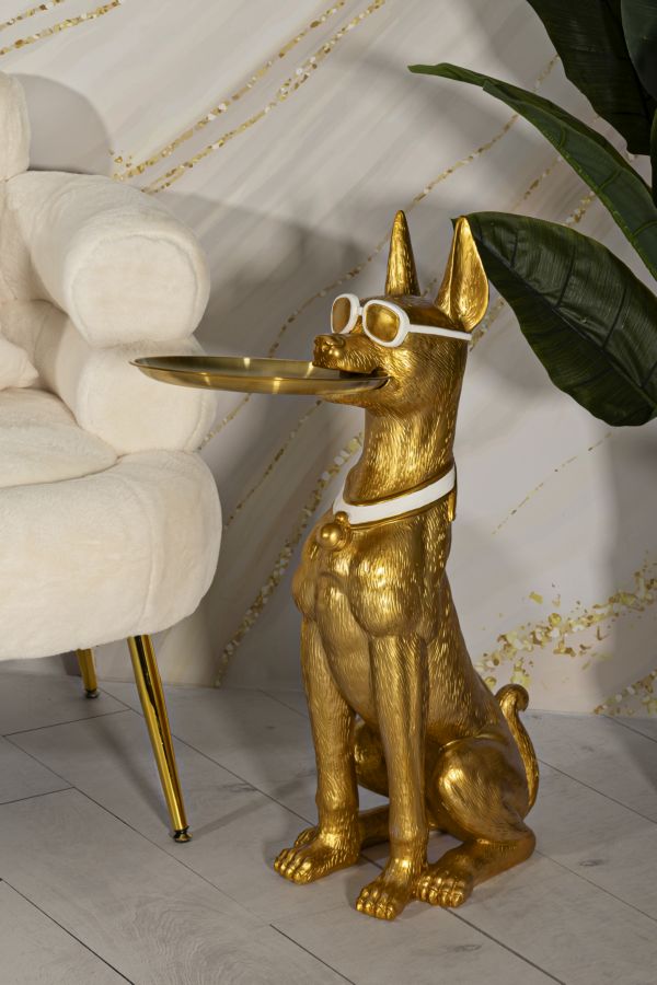 Estátua Muscular de Cão Pitbull GLAM – Dourado – poliresina e metal