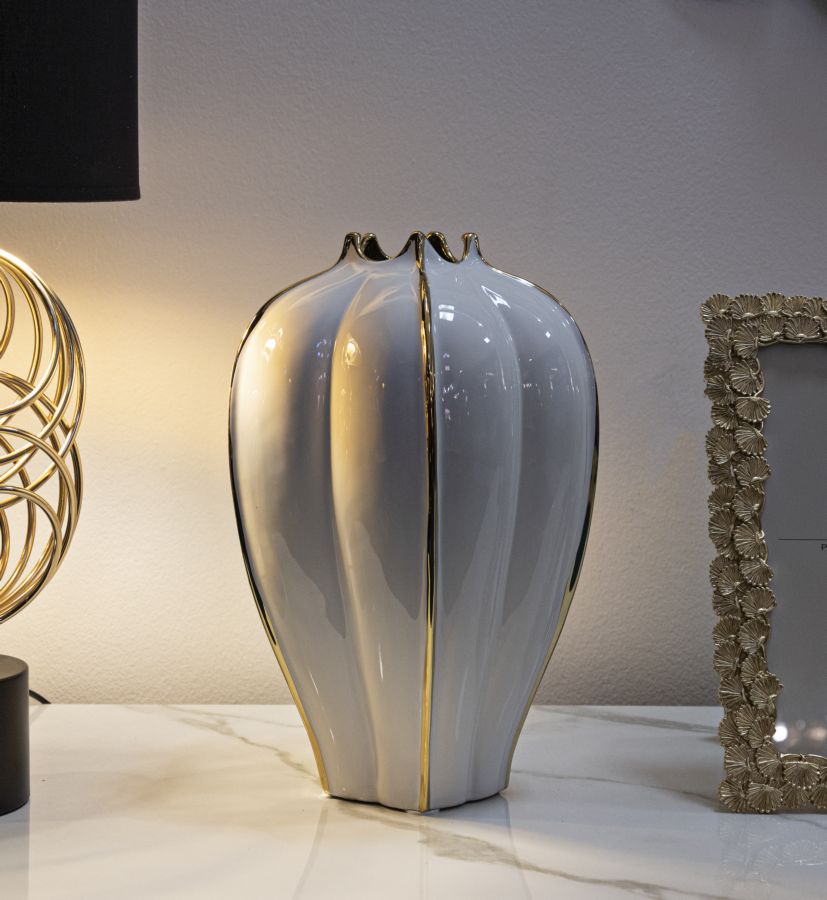 Vaso GLAM – Branco e Dourado