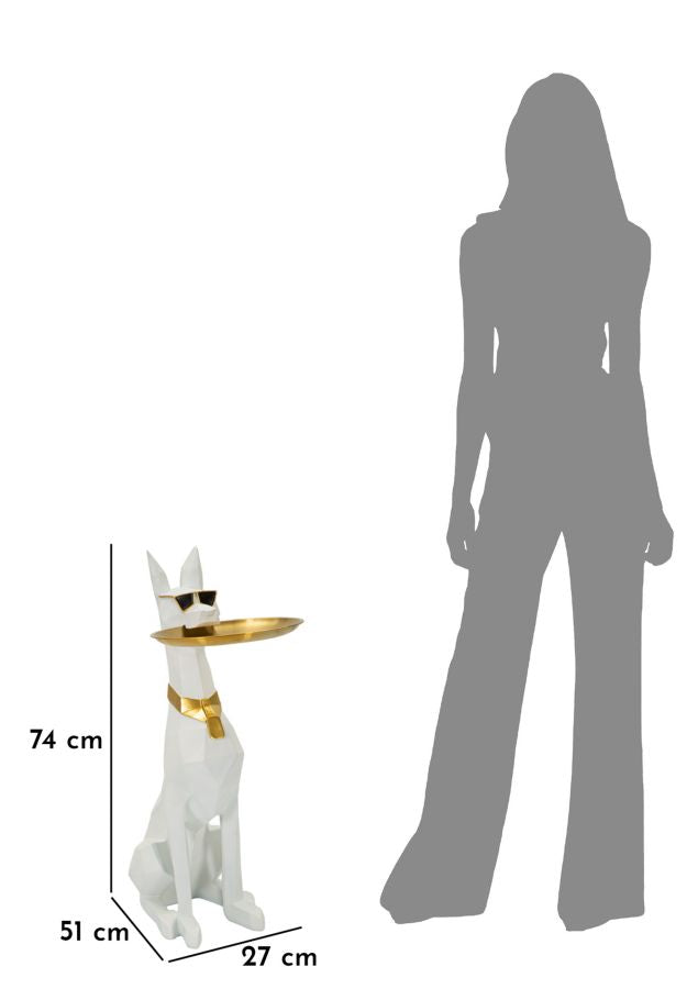 Estátua de Cão Pitbull GLAM – Branco e Dourado – Poliresina e Metal