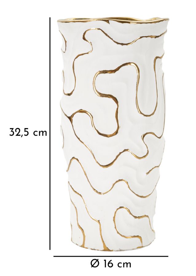 Vaso Cerâmico GLAM – Branco e Dourado