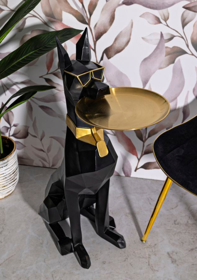 Estátua de Cão Pitbull GLAM – Preto e Dourado – Poliresina e Metal