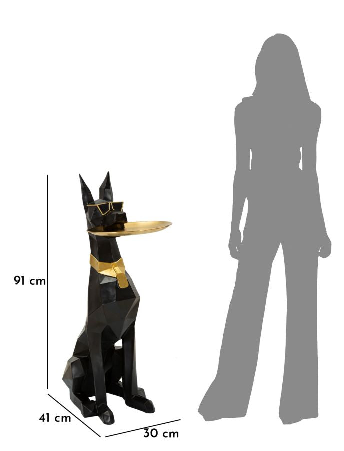 Estátua de Cão Pitbull GLAM – Preto e Dourado – Poliresina e Metal
