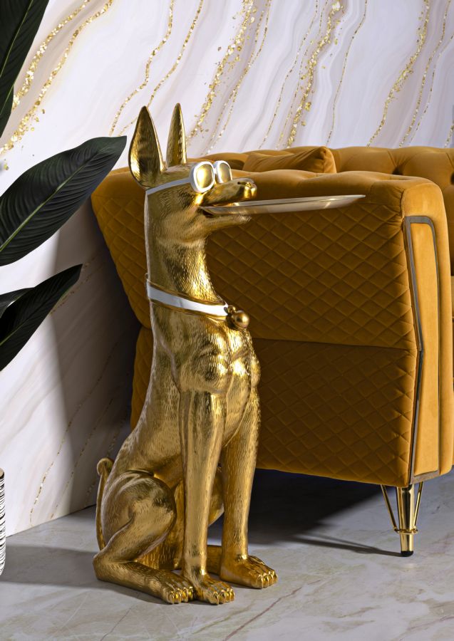 Estátua Muscular de Pitbull – Dourado – Poliresina e Metal