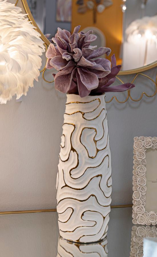 Vaso Cerâmico GLAM – Branco e Dourado