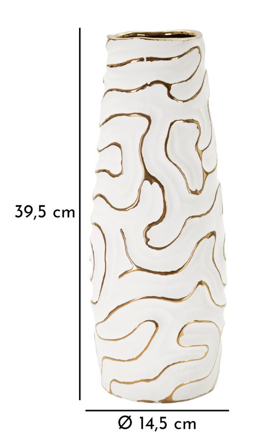 Vaso Cerâmico GLAM – Branco e Dourado