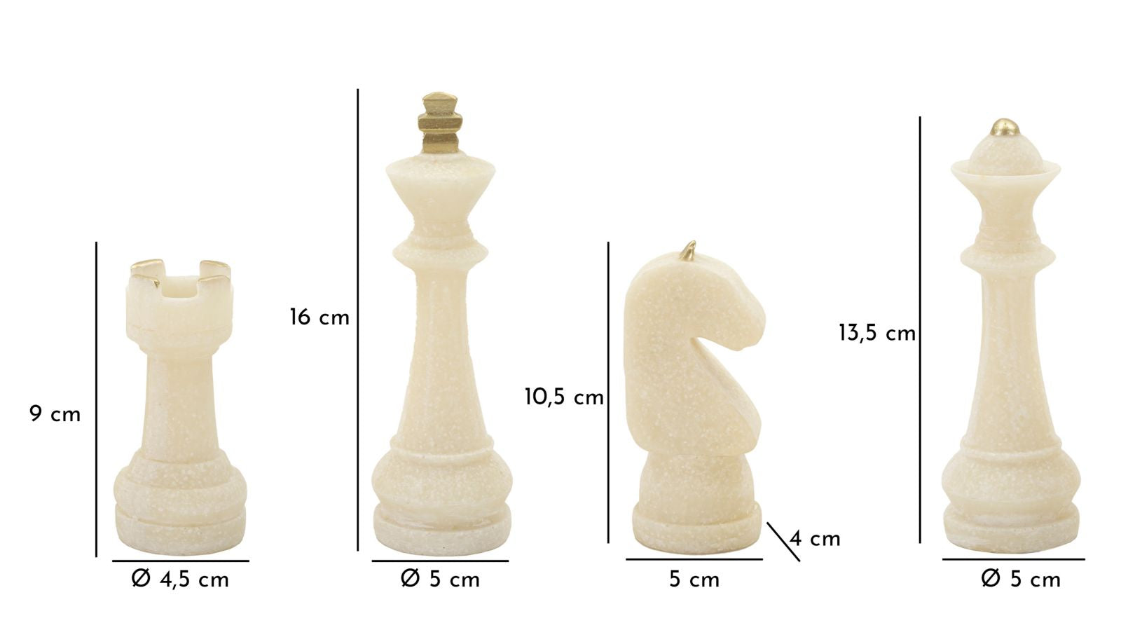 Conjunto de Figuras de Xadrez GLAM – Branco e Dourado