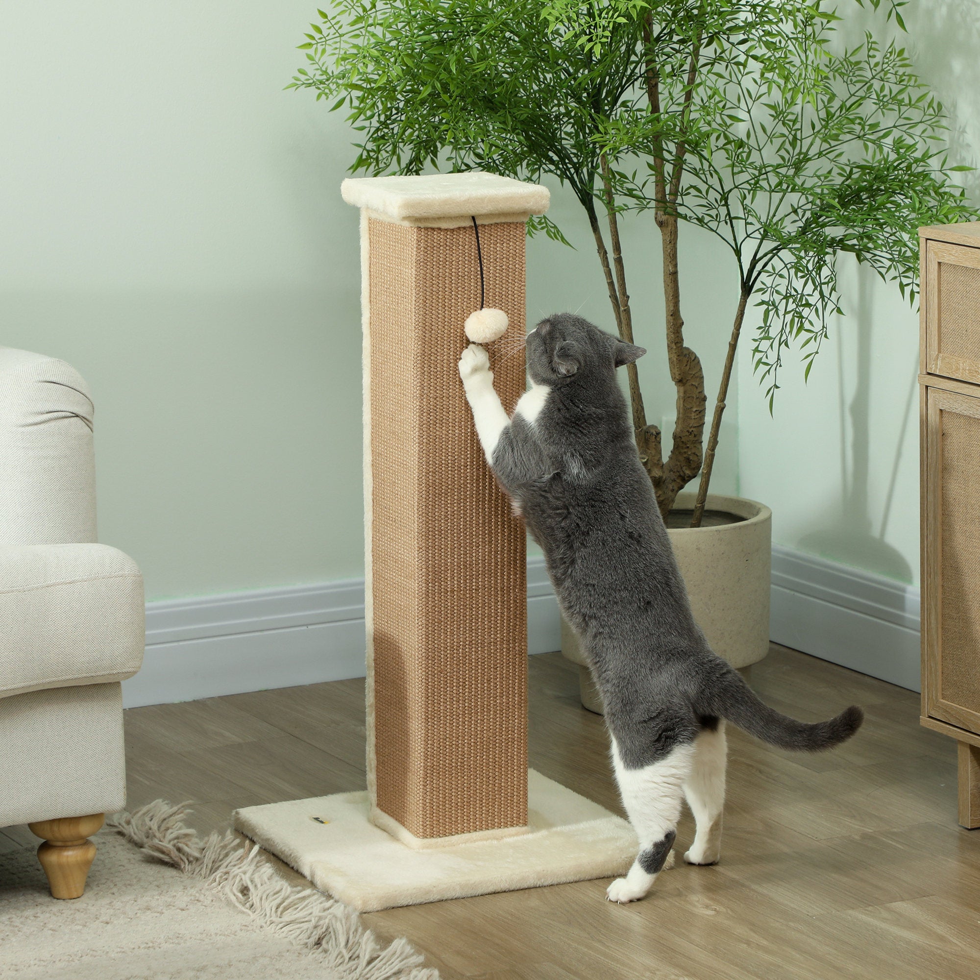 Poste Arranhador para Gatos Bege 41x41x81 cm - Diversão e Conforto para o seu Felino