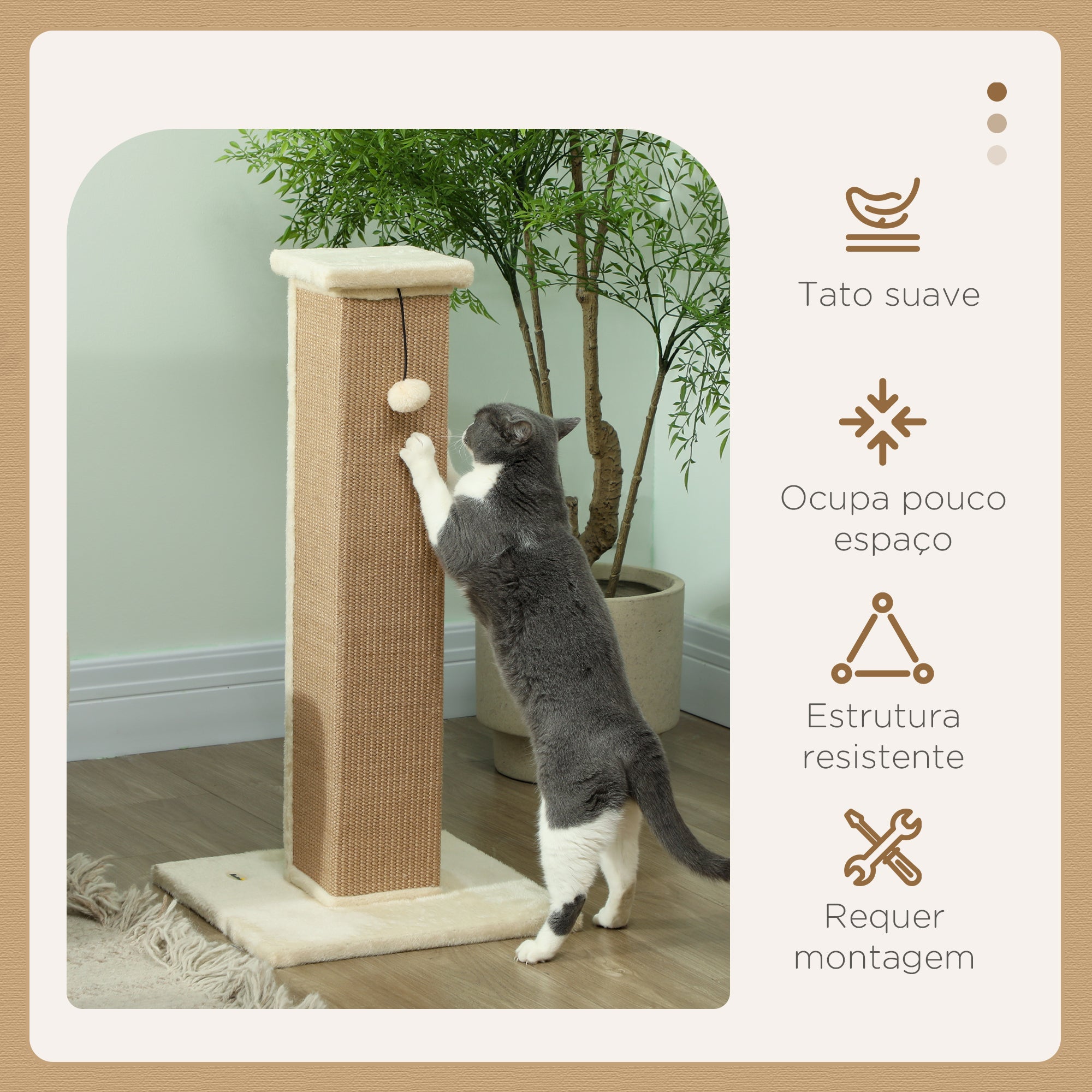 Poste Arranhador para Gatos Bege 41x41x81 cm - Diversão e Conforto para o seu Felino