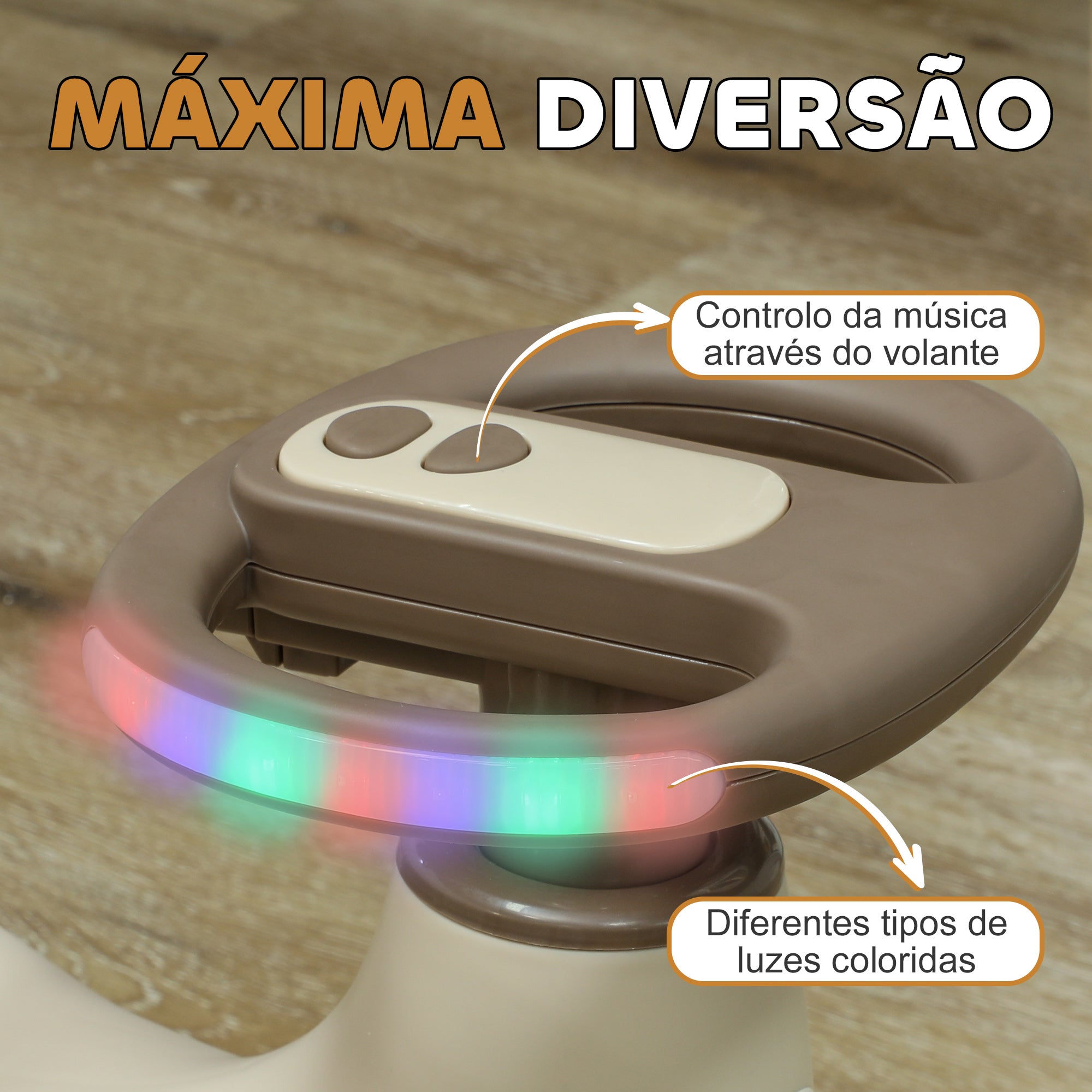 Carrinho Gira Gira para Crianças 69x31x36 cm - Cor Cáqui, Marrom e Preto
