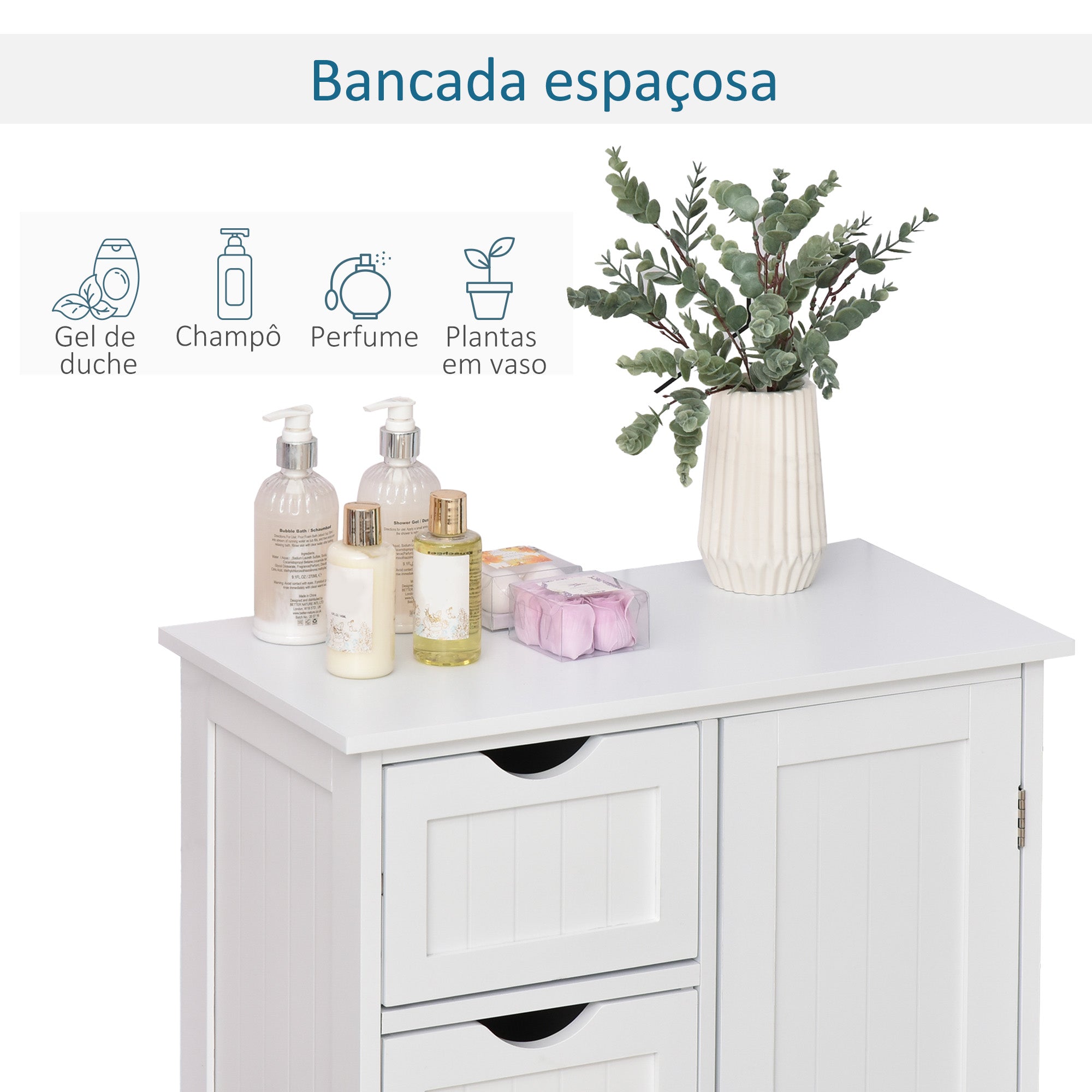 Armário Casa de Banho Móvel Auxiliar Branco 56x30x83 cm