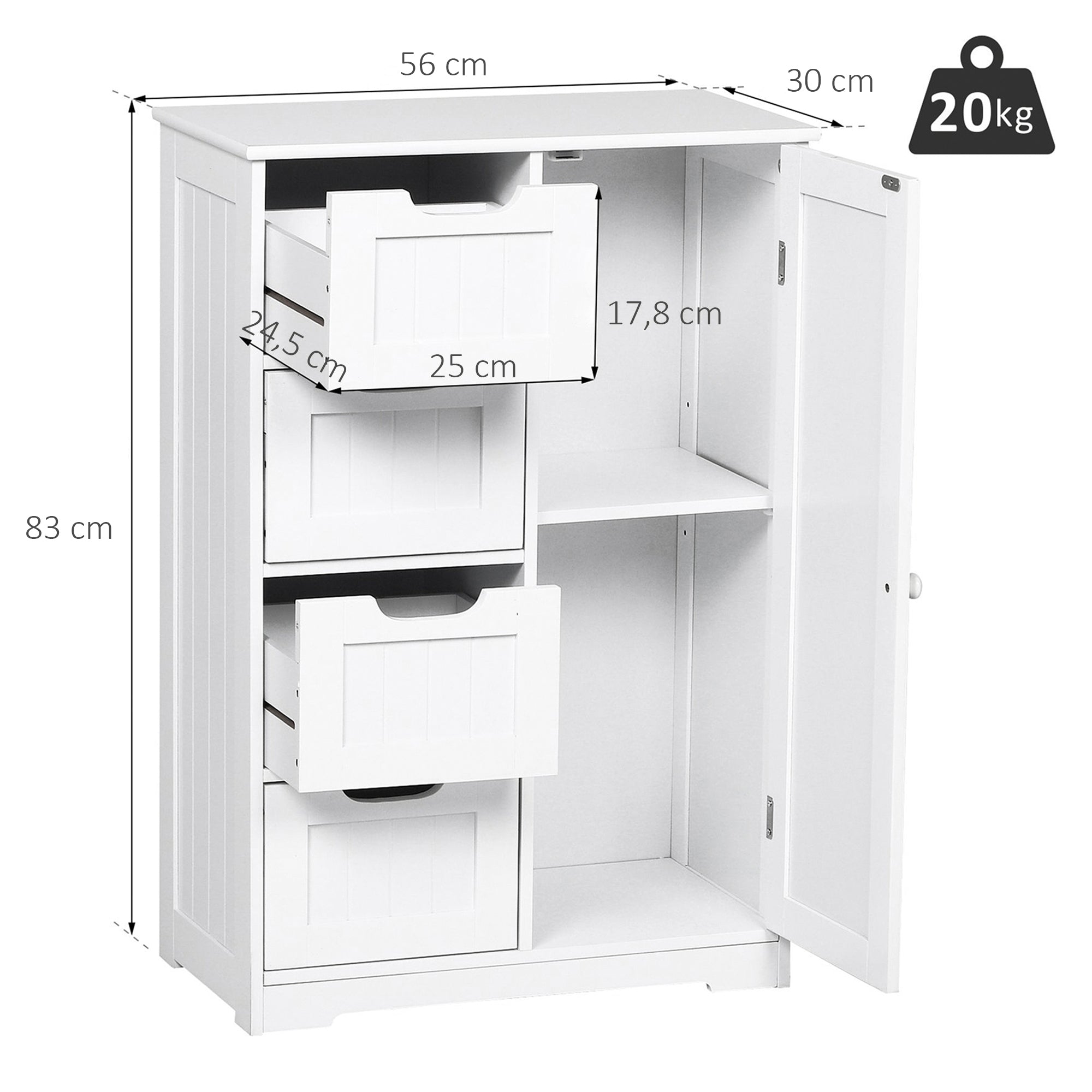 Armário Casa de Banho Móvel Auxiliar Branco 56x30x83 cm