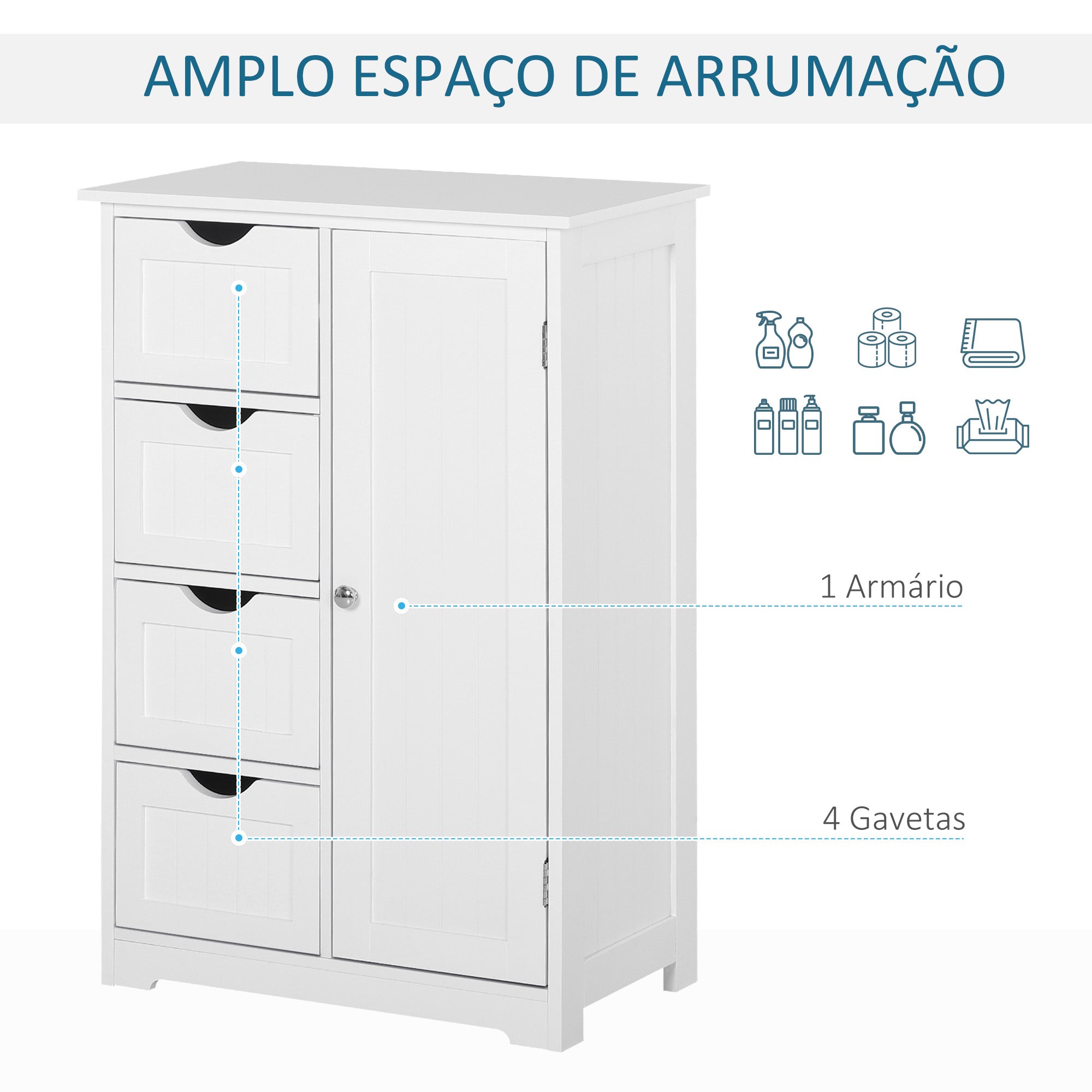 Armário Casa de Banho Móvel Auxiliar Branco 56x30x83 cm
