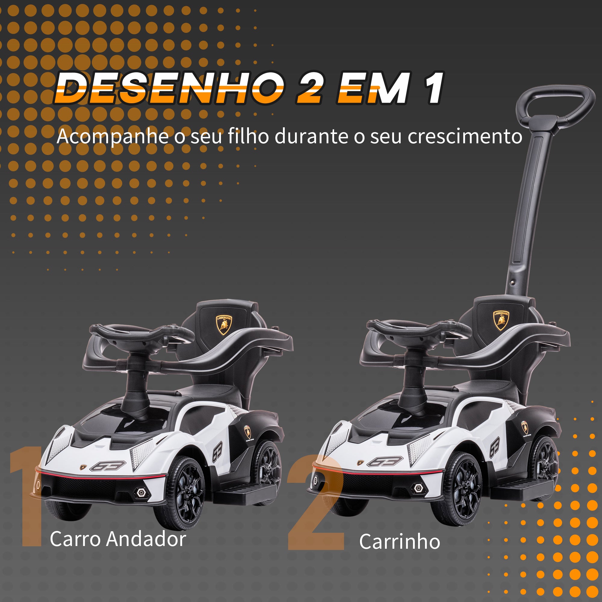 Carro Andador Infantil 2 em 1 Branco 86,5x40x89,5 cm