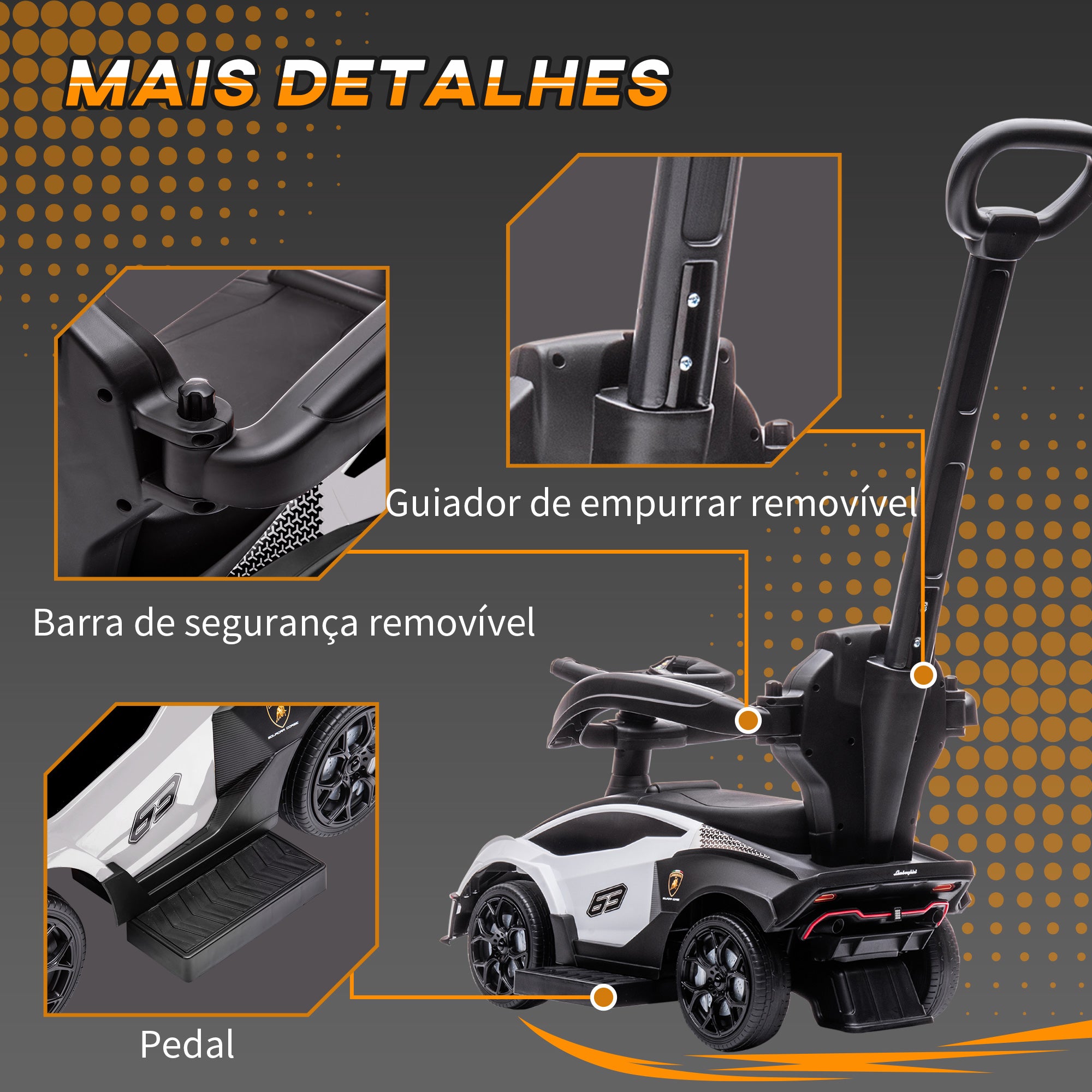 Carro Andador Infantil 2 em 1 Branco 86,5x40x89,5 cm