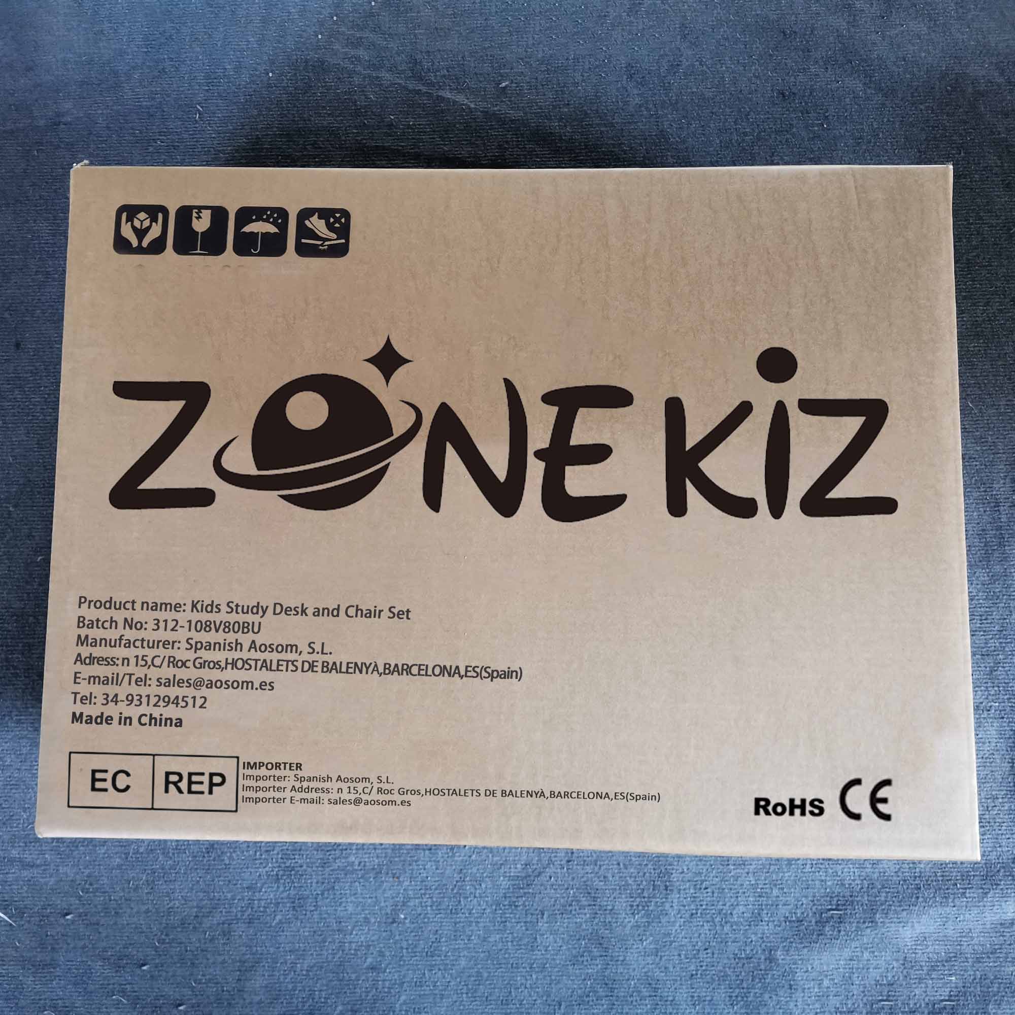 Conjunto de Secretária e Cadeira para Crianças – 80x49,5x82-104 cm – Azul – Aço e MDF