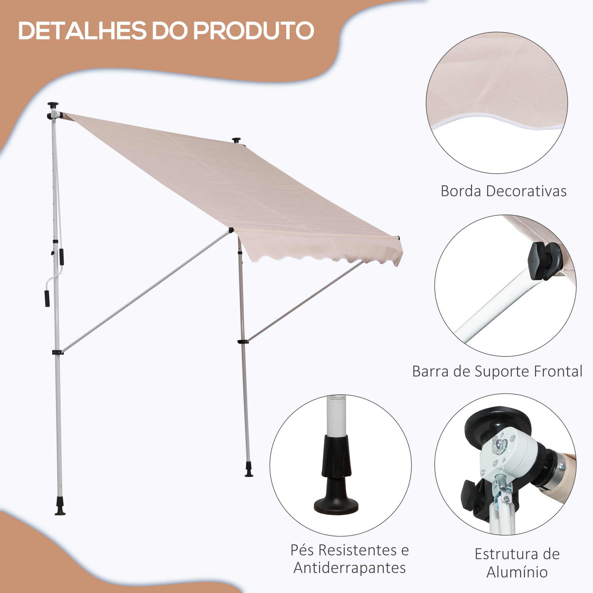 Toldo Manual Retrátil 200x150 cm Bege - Proteção Solar para Varanda