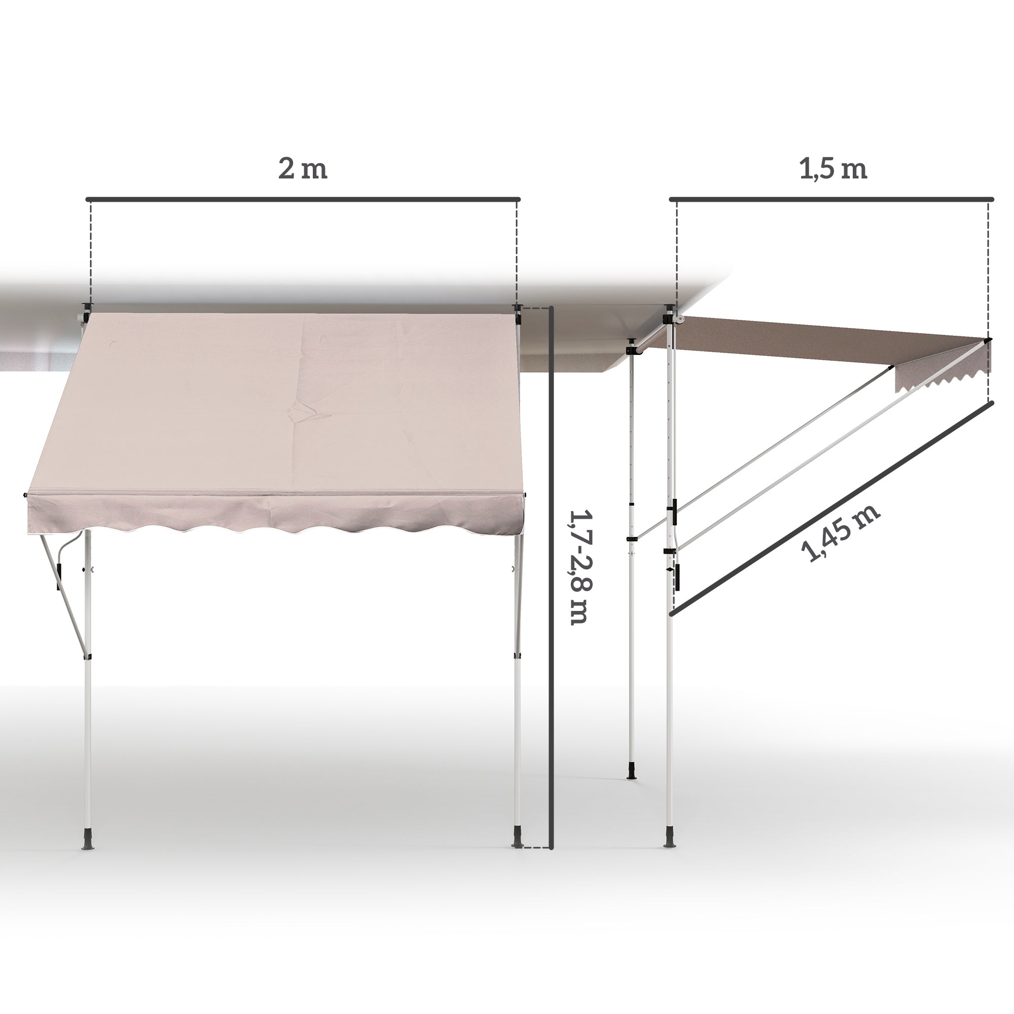 Toldo Manual Retrátil 200x150 cm Bege - Proteção Solar para Varanda