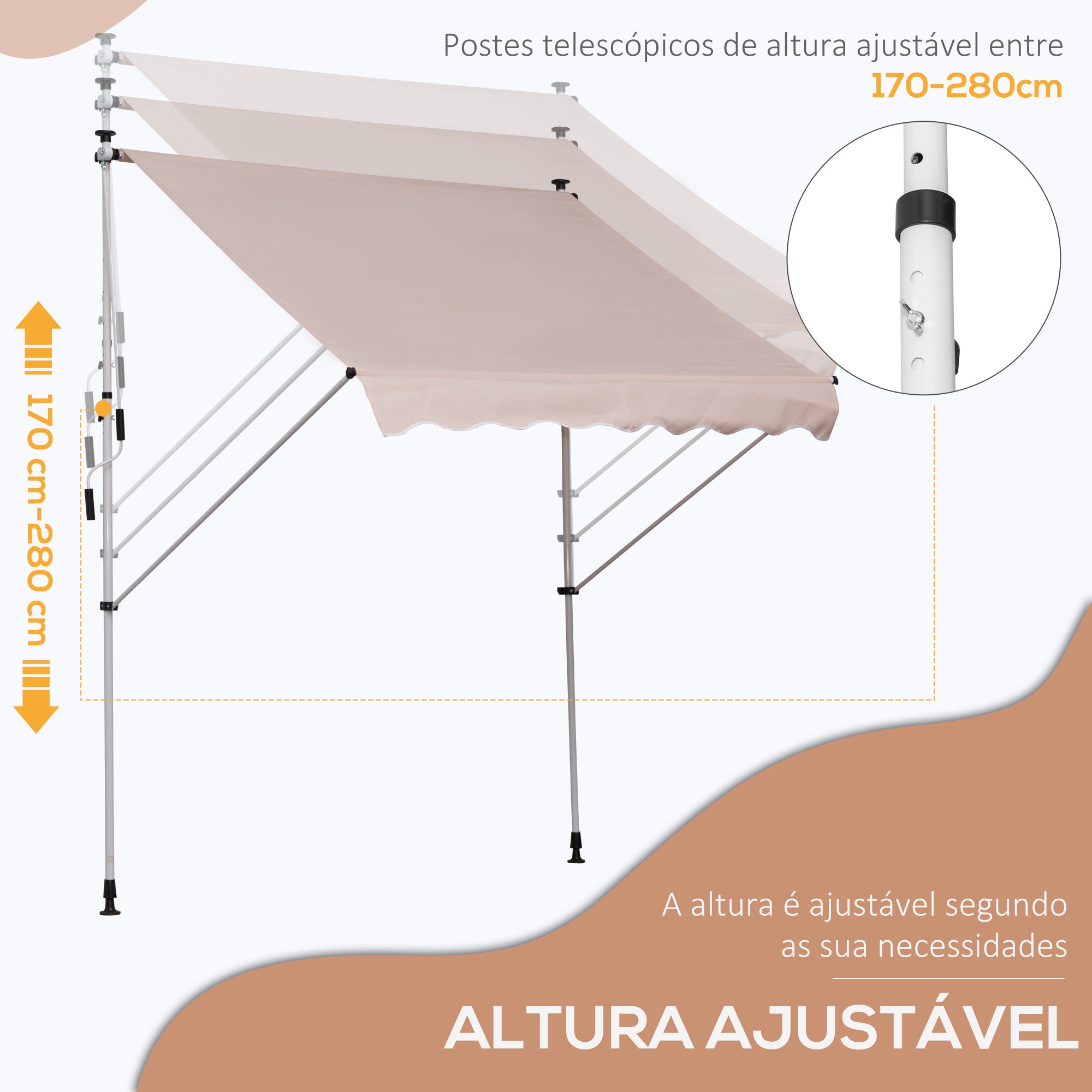 Toldo Manual Retrátil 200x150 cm Bege - Proteção Solar para Varanda