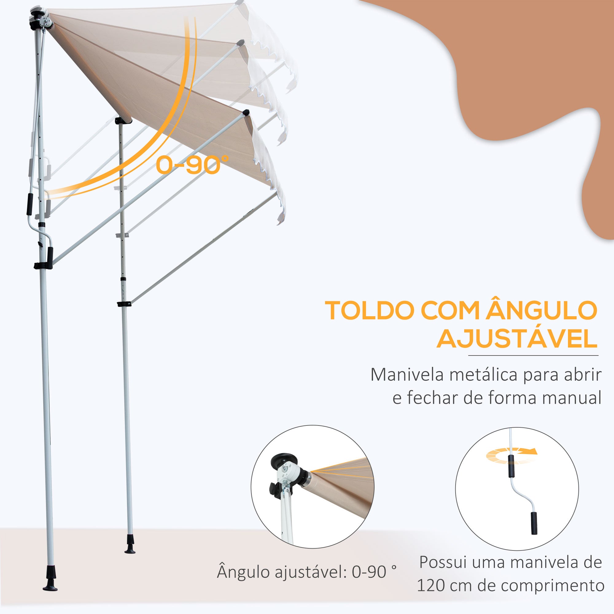 Toldo Manual Retrátil 200x150 cm Bege - Proteção Solar para Varanda