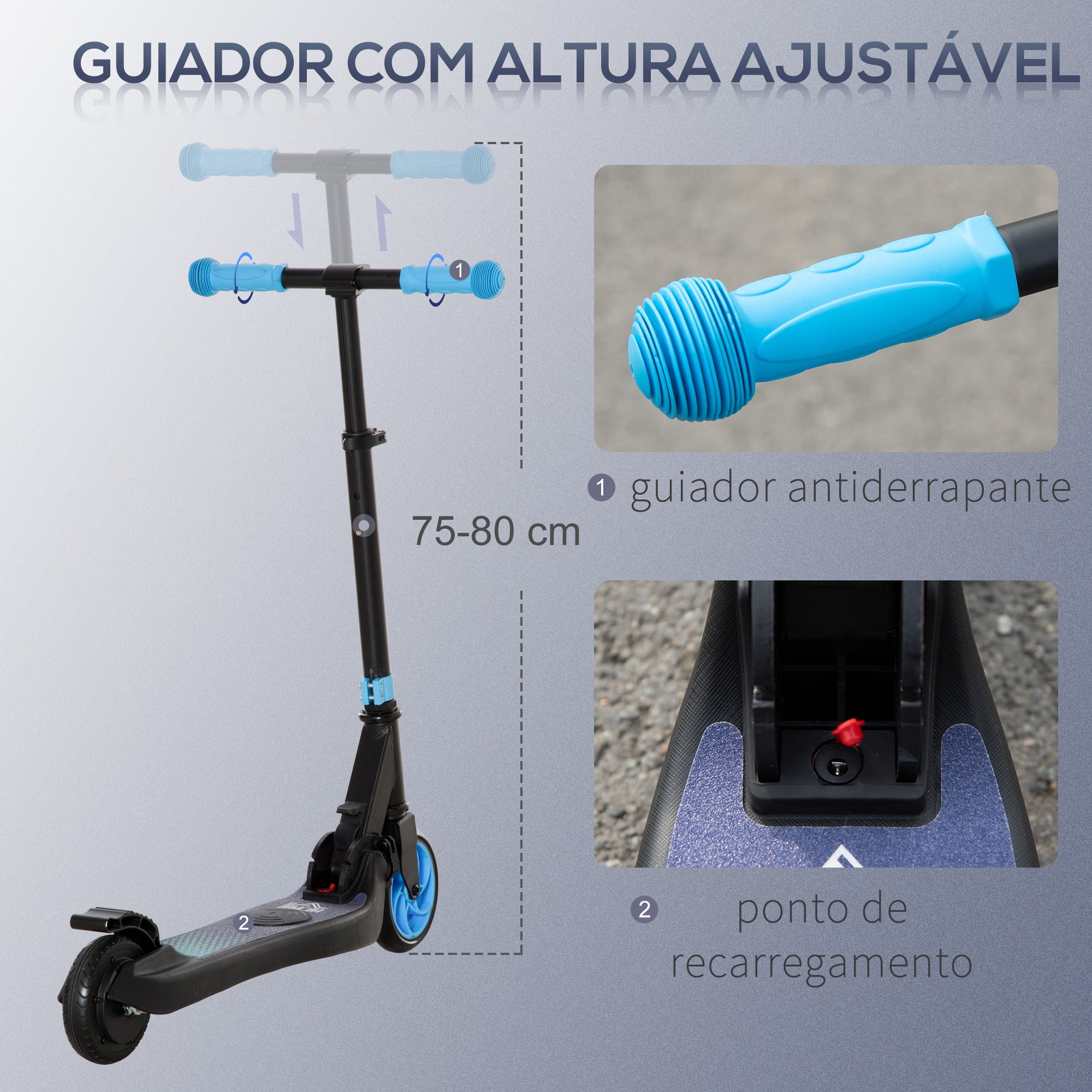 Trotinete Elétrica Azul 71x36.5x80 cm para Crianças Acima de 6 Anos