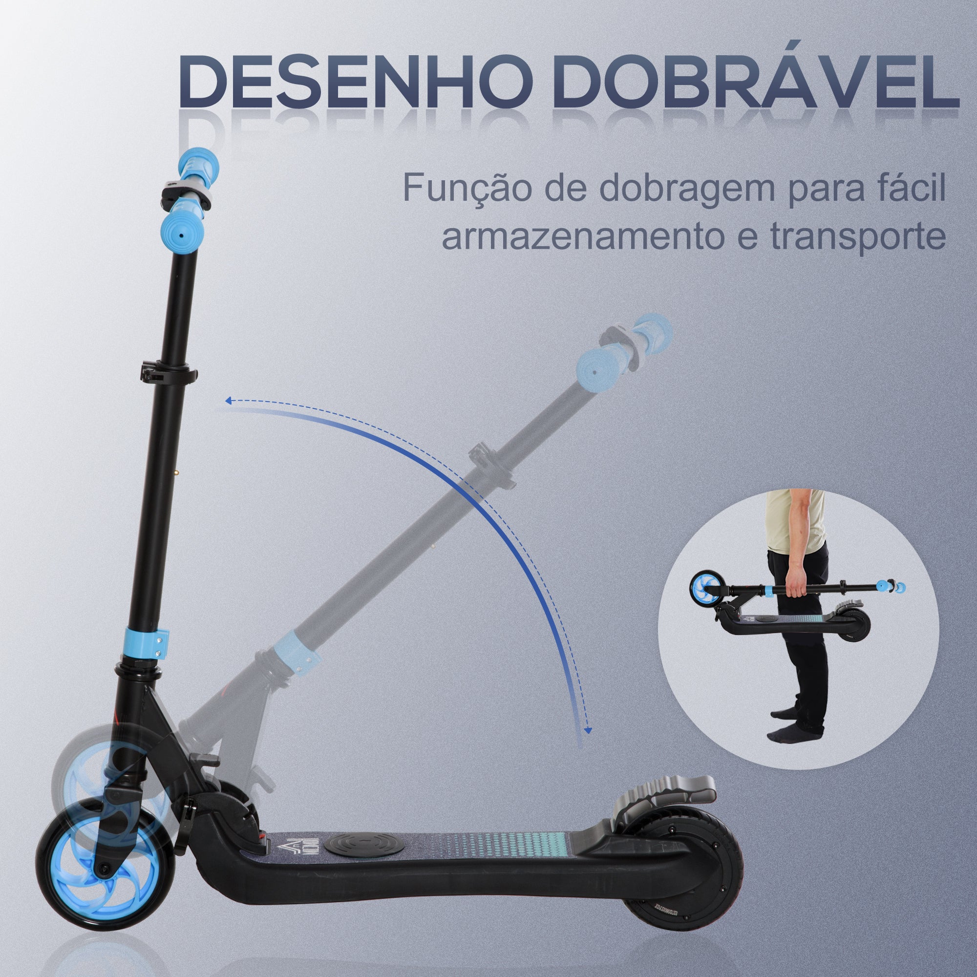 Trotinete Elétrica Azul 71x36.5x80 cm para Crianças Acima de 6 Anos