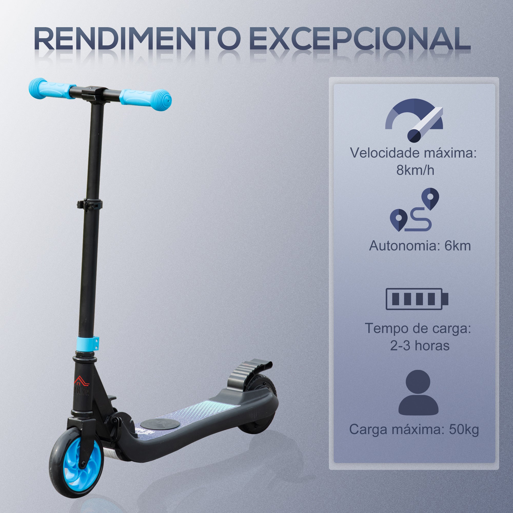 Trotinete Elétrica Azul 71x36.5x80 cm para Crianças Acima de 6 Anos