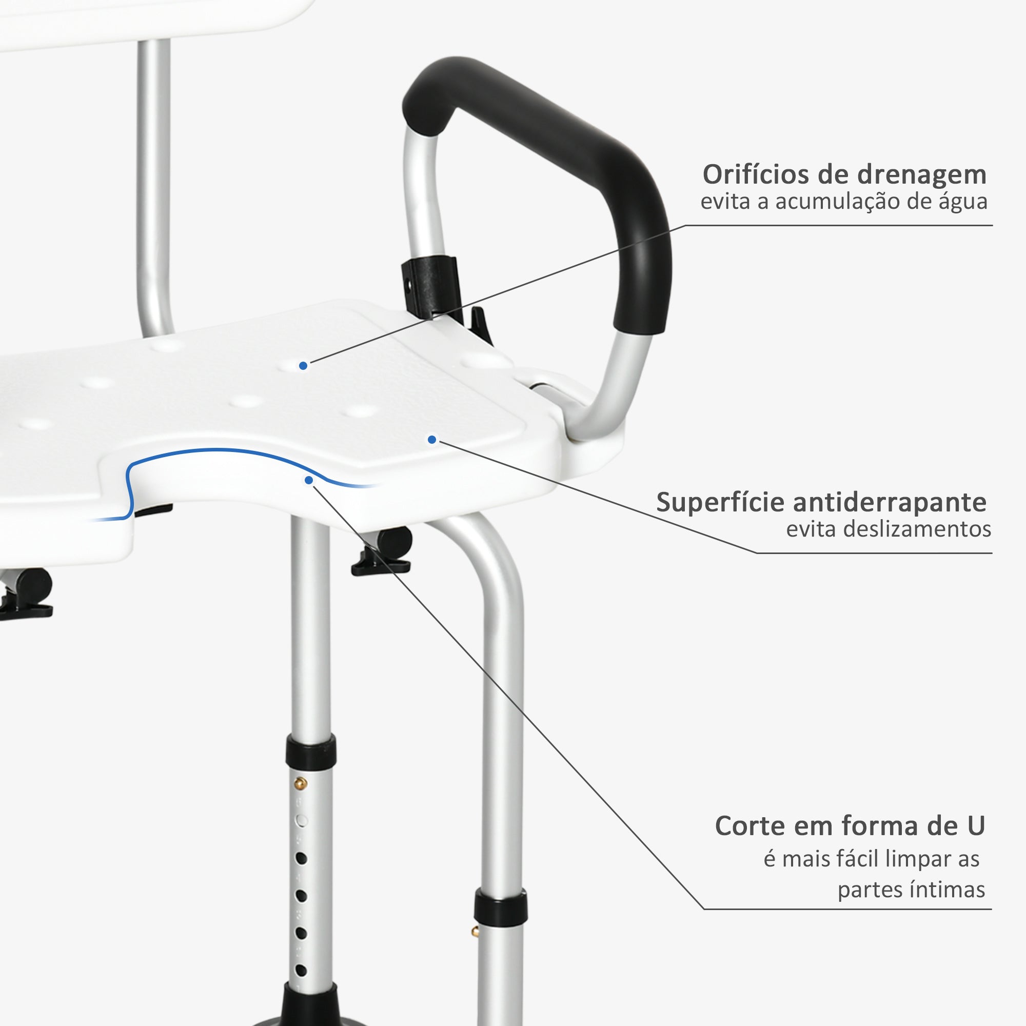 Banco para Duche em Liga de Alumínio – 54x52x82 cm – Branco