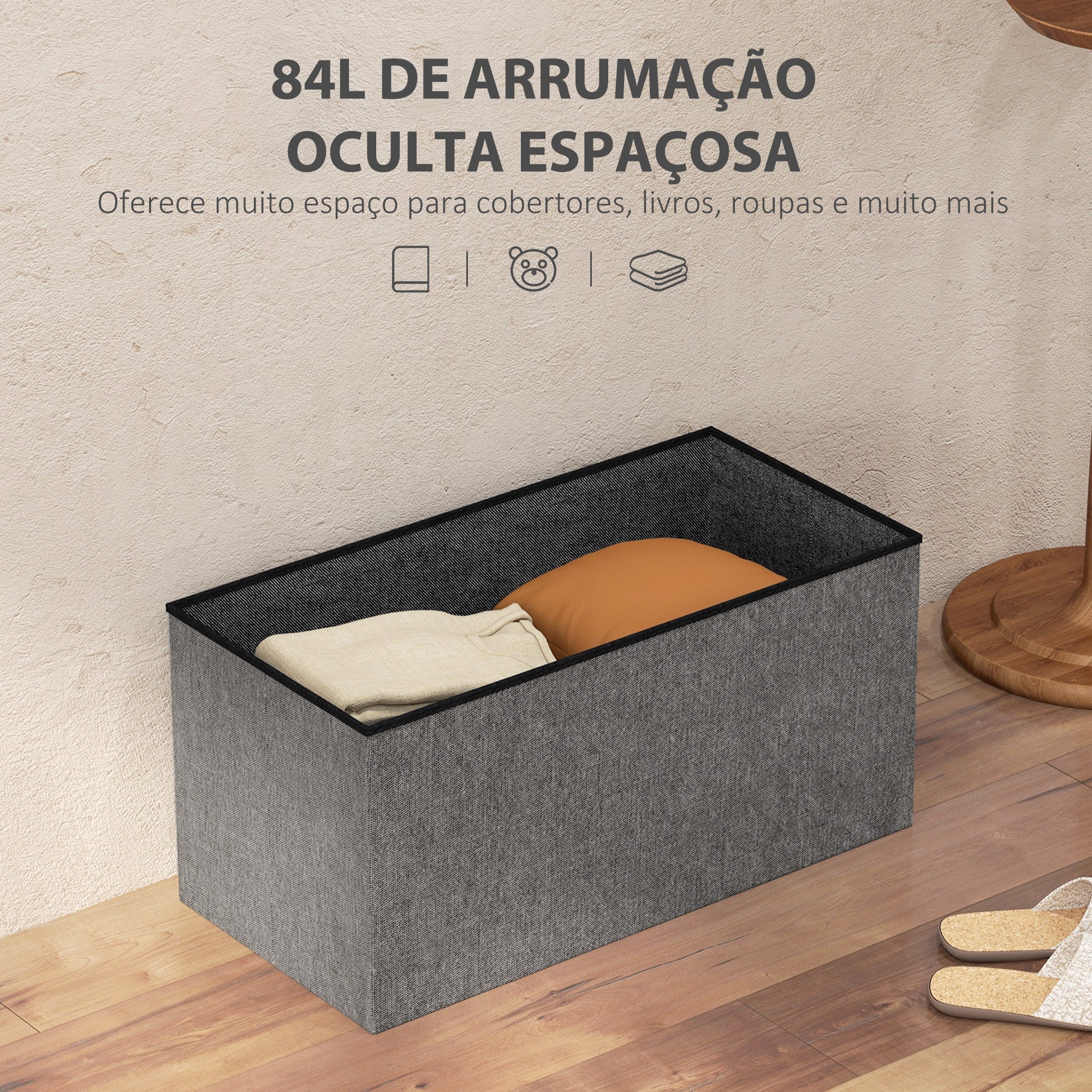 Baú de Armazenamento 76x38x38 cm - Cinza Escuro